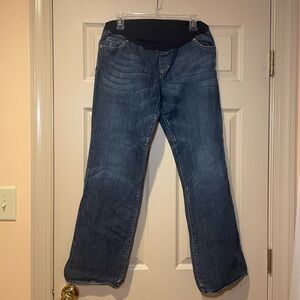 Liz Lange Dark Blue Boot Cut/Wider Leg Maternity Jeans, Subtle Distressing, Sz 6